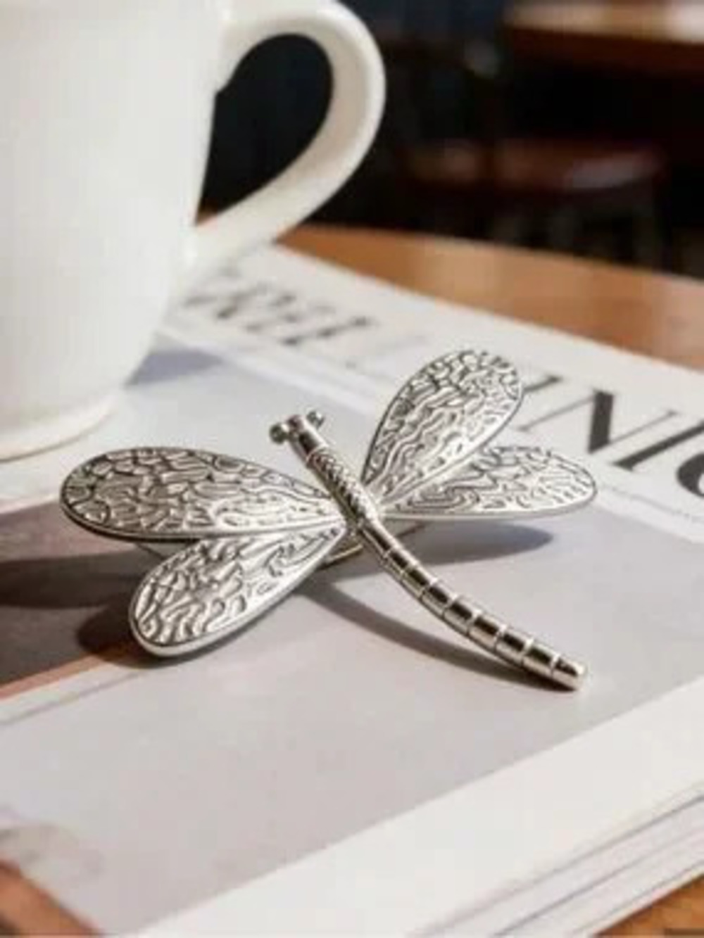 Anthropologie Silver Textured Dragonfly Accent